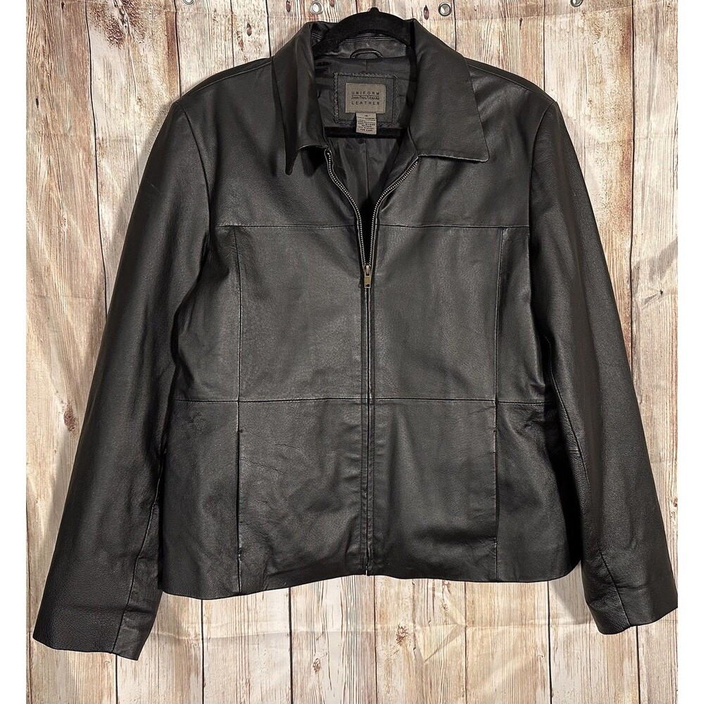 Vintage Uniform John Paul Richard Black Leather Jacket Womens Size 16 Minimalist
